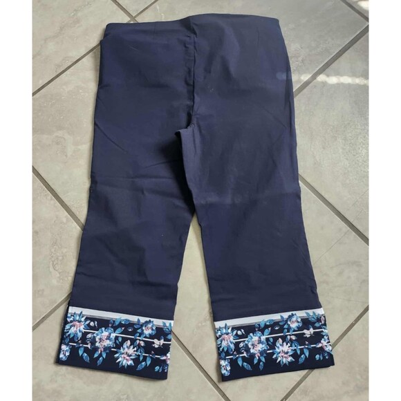Michel Studio Navy cropped pants floral hem 22" Inseam NEW size 16 - Picture 3 of 8